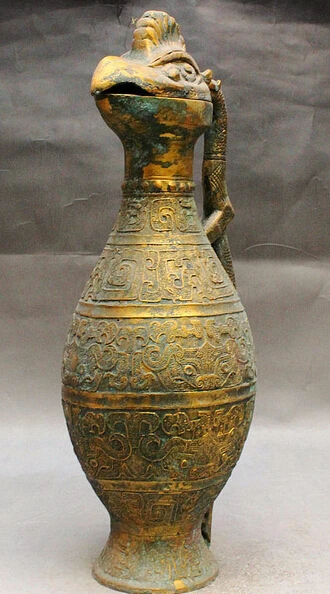 Chinese Dynasty palace Bronze Brass Dragon Beast Wine Tea Pot Flagon Statue