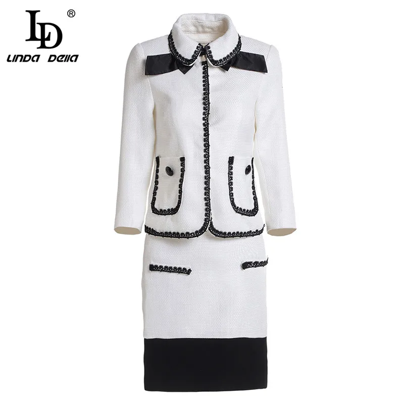 

LD LINDA DELLA New Women's Autumn Winter Skirts Two Pieces Set Elegant Ladys Suit Warm Jackets + Mini Skirt Sets