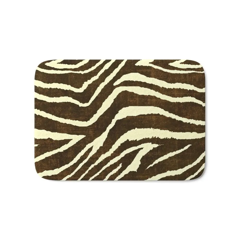 Animal Print Zebra In Winter Brown And Beige Bath Mat Pattern Muti