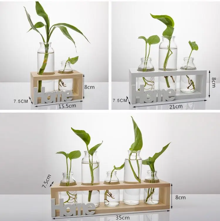 Стеклянная и деревянная ваза плантационный Террариум Настольный гидропоника горшок для дерева бонсай подвесные горшки с деревянным поддоном домашний декор