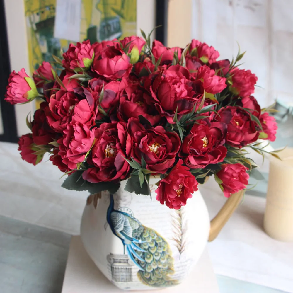 1 букет европейские красивые свадебные пионы шелковые искусственные цветы дешевые искусственные цветы для свадьбы Вечерние украшения дома