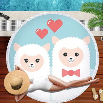 

Cute alpaca 150cm Large Round Beach Towel Microfiber Blankets with Tassels Summer Circle Thick Picnic Mat Shower Bath Towels