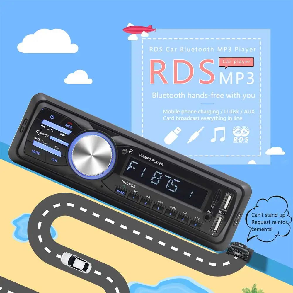 

1Din Car Audio 1010RDS MP3 Player Car Audio Bluetooth Stereo RDS/FM/AUX/ISO Input Subwoof Sound Playback Auto Car Radio