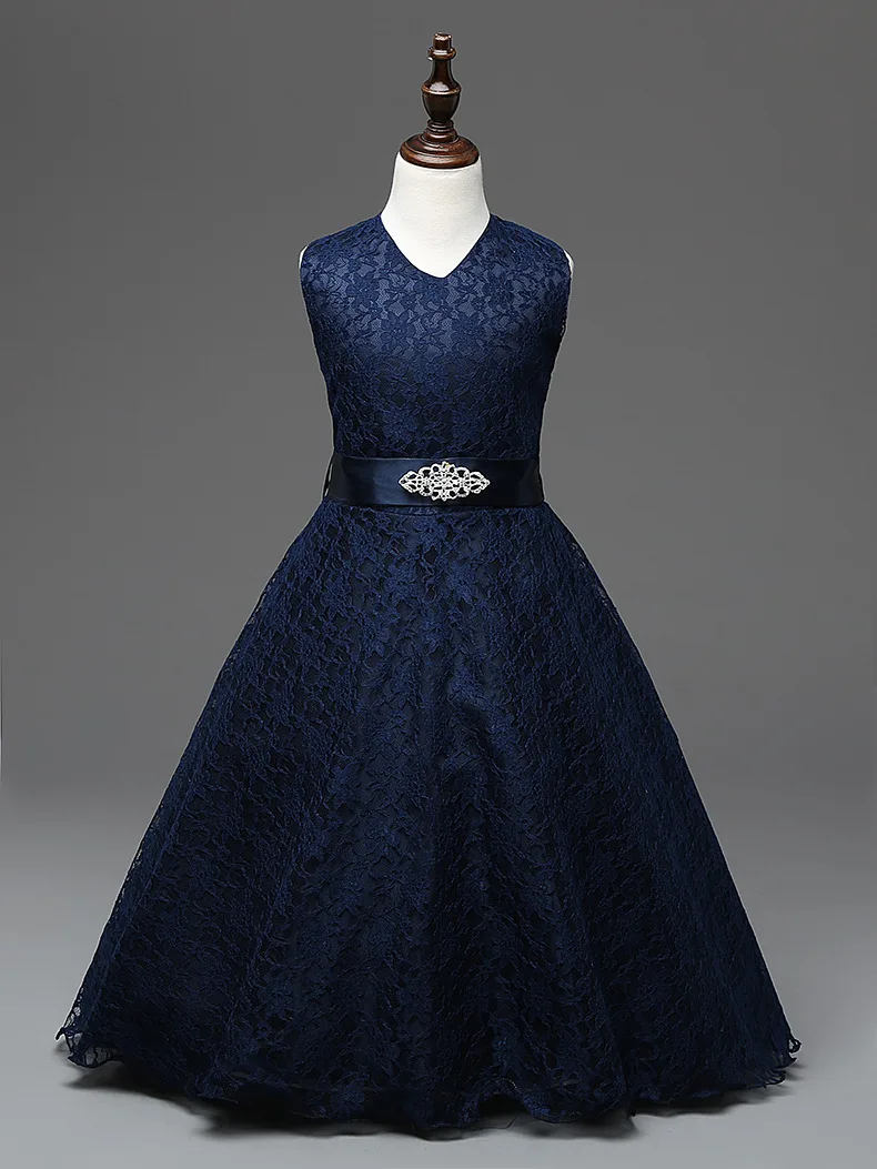 

Fashion Sleeveless Lace Teenager Kids Formal Girls Lace Party Dress 2018 Navy Red White Teal Flower Girl Dresses for Wedding