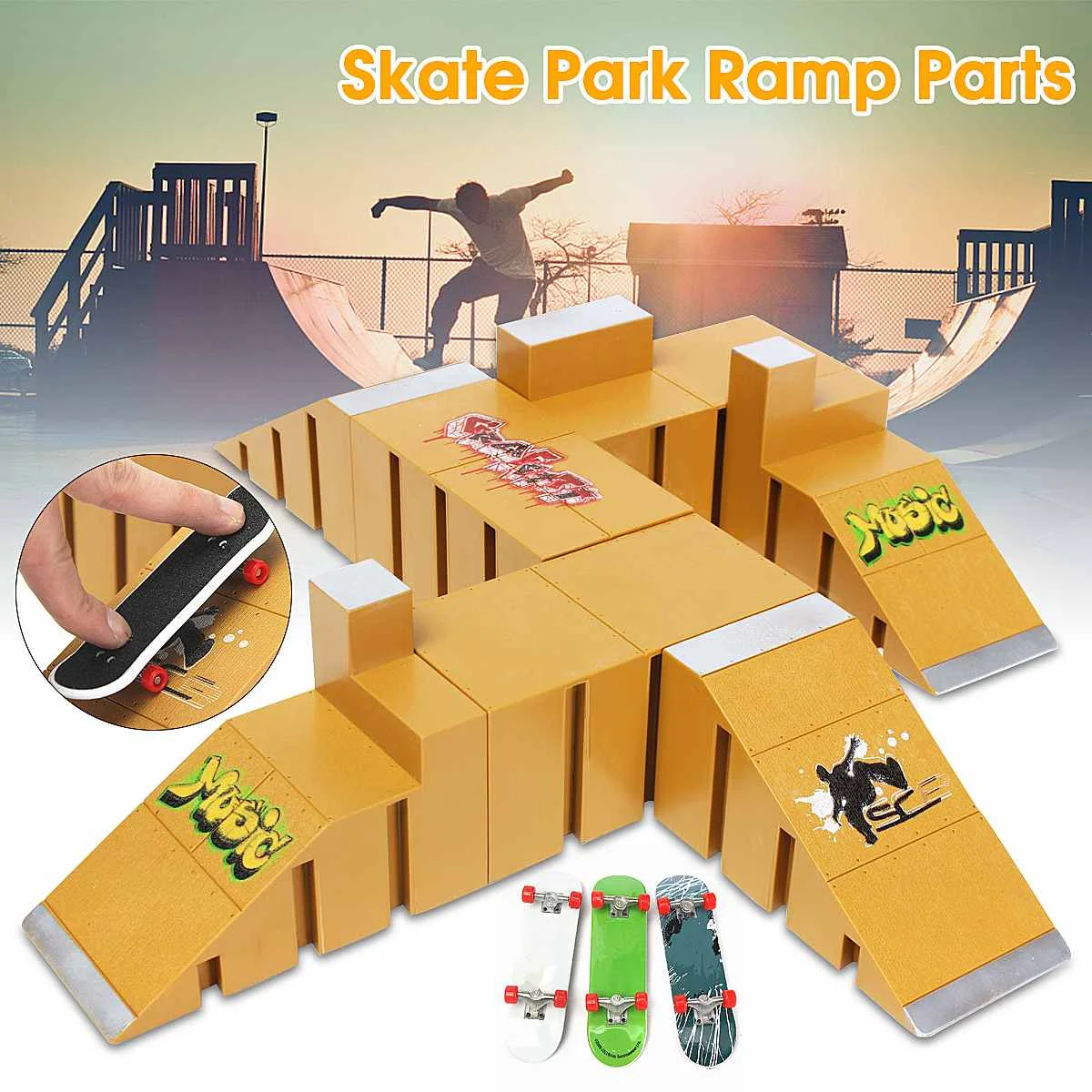 

Yellow Skate Park Ramp Parts for Fingerboard Finger Board Parks Amateur Kids Childrens Birthday Gift Toy