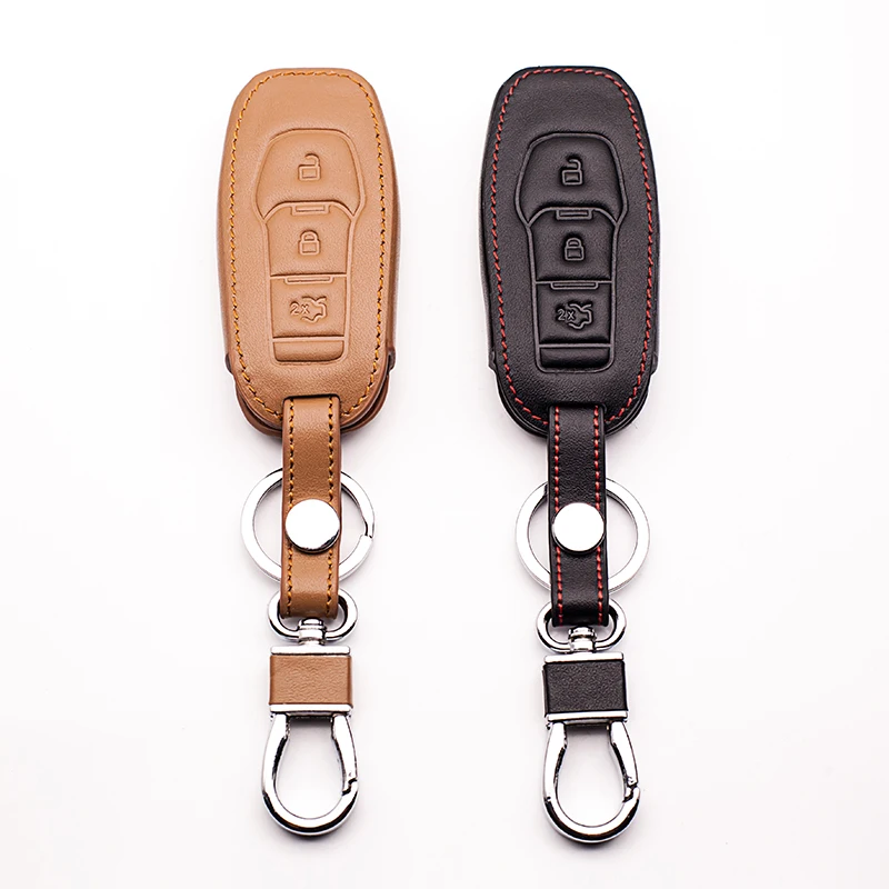 Genuine Leather Key Chain Case Cover For Ford Focus 2 3 4 MK2 MK3 MK4 Fiesta Fusion Mondeo Ecosport Kuga Edge car key cover | Автомобили и