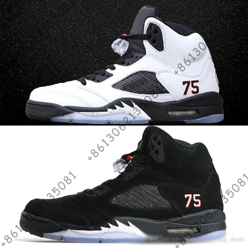 

With box 5 5s PSG mens basketball shoes for men PARIS SAINT GERMAIN Black white with 3M fashion mens sports sneakers
