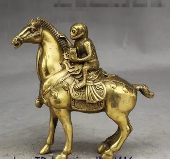 

Folk China Fengshui Brass Monkey Ride Horse Ma Shang Feng Hou Auspicious Statue