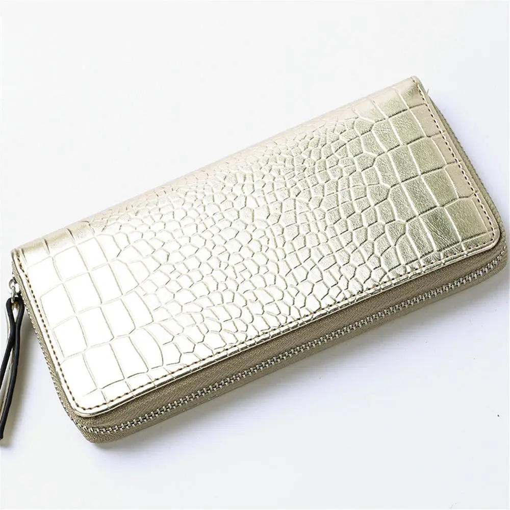 

Light Gold Crocodile Grain PU Leather Women Wallet Girl Fashion Long Purse Fresh Zipper Clutch Bag High Quality