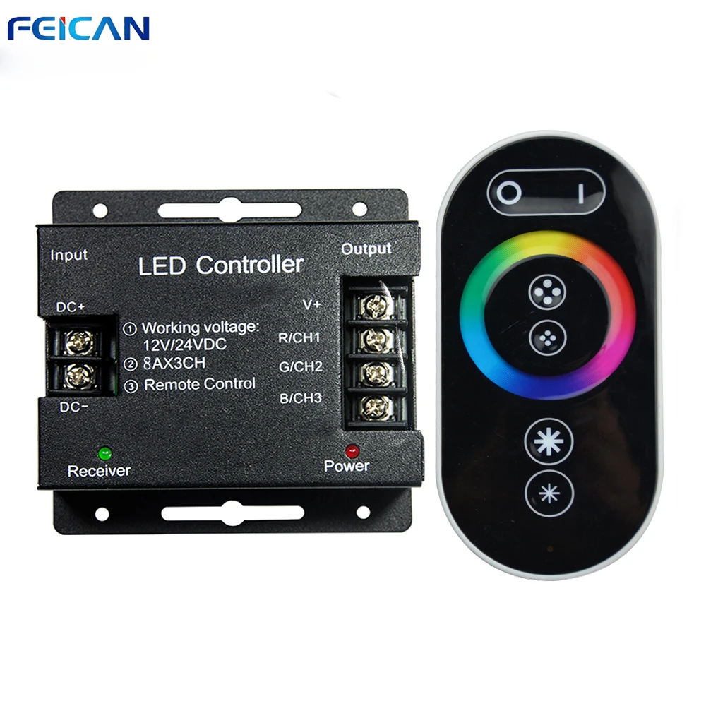 

DC12-24V 8A/CH Remote Controller RF 6Keys Black/White 24A 3Channel RGB Iron Shell LED Controller For SMD5050 3528 RGB LED Strip
