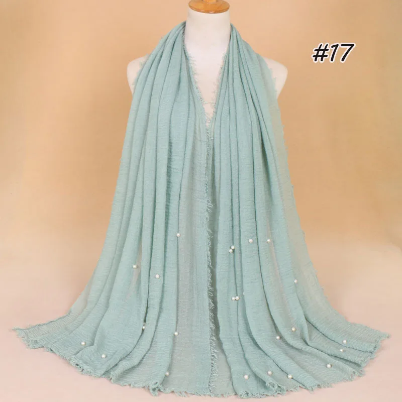 Модный хлопковый опрессованный хиджаб рами, женский зимний головной шарф высокого качества, шерсть, шелк, пряжа, жемчуг, головной платок - Цвет: 17