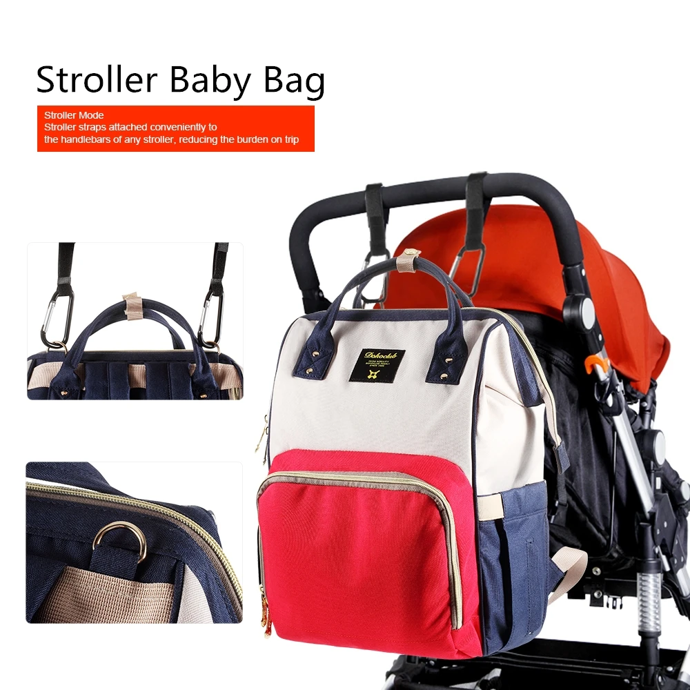 

Portable Mummy Maternity Diaper Bag Large Capacity Backpack Designer Stroller Baby Oxford Cloth Bag with 2 Feeding-bottle Pocket