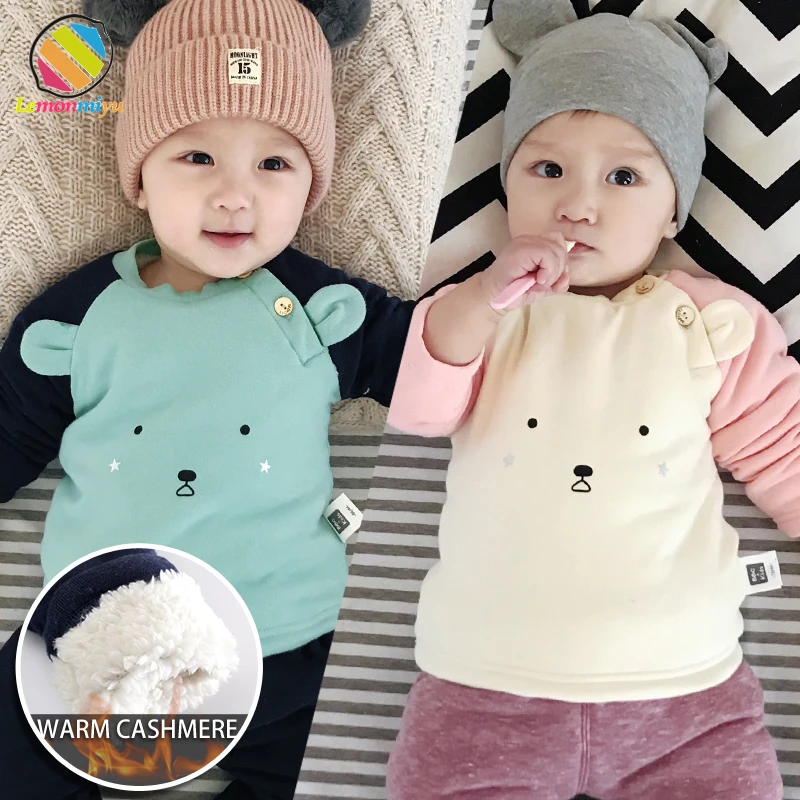

Lemonmiyu Newborn Baby Boys Girls Tops Winter Thicken Fleece Winter T-Shirts 1 Year Birthday Gift Clothings Infants Cartoon Tops