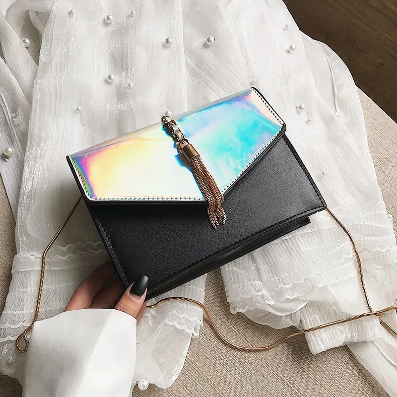 

Laser Holographic Crossbody Bags For Women 2019 New Quality PU Leather Small Ladies Purse Tassel Messenger Bag Designer Handbags