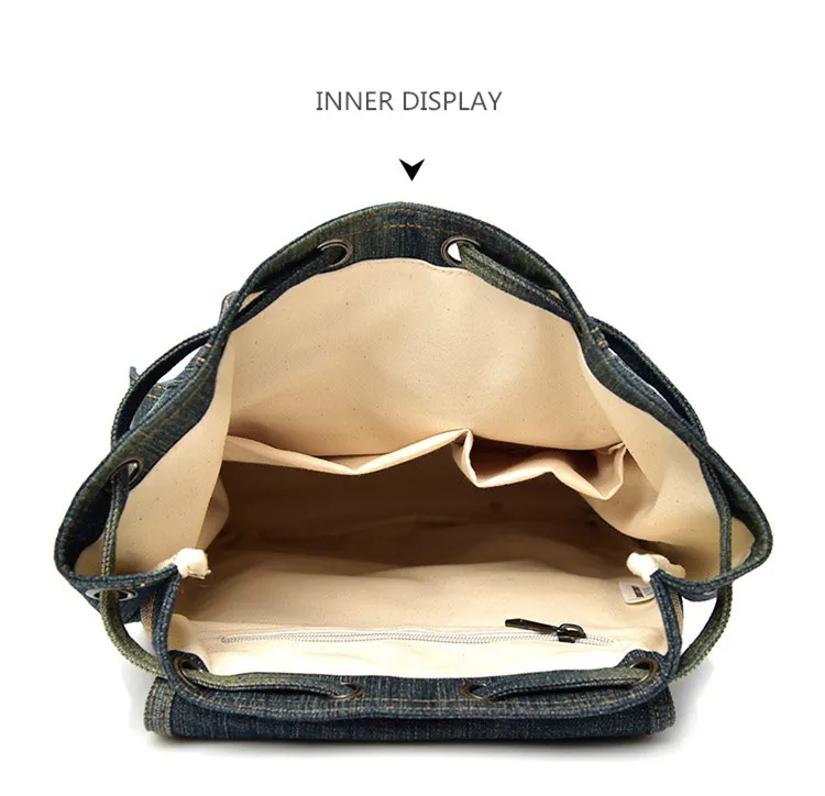 Micom Vintage Denim Backpack Women Mens Backpacks for Travelling School Bags For Teenagers Girls Large Capacity Drawstring Belts (22)