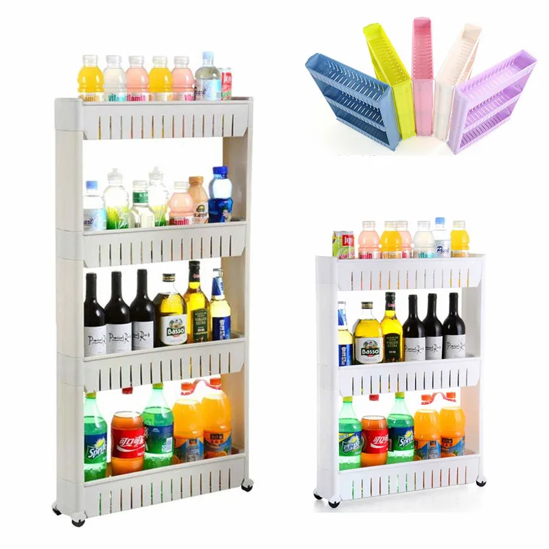 

2/3/4 layers Gap Storage Shelf For Kitchen Storage Skating Movable Plastic Bathroom Shelf Save Space Storage Rack Organizer