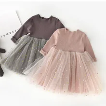 Новое Детское платье принцессы для девочек корейское платье с длинными рукавами и пентаграммой Одежда для маленьких девочек Детские платья для девочек