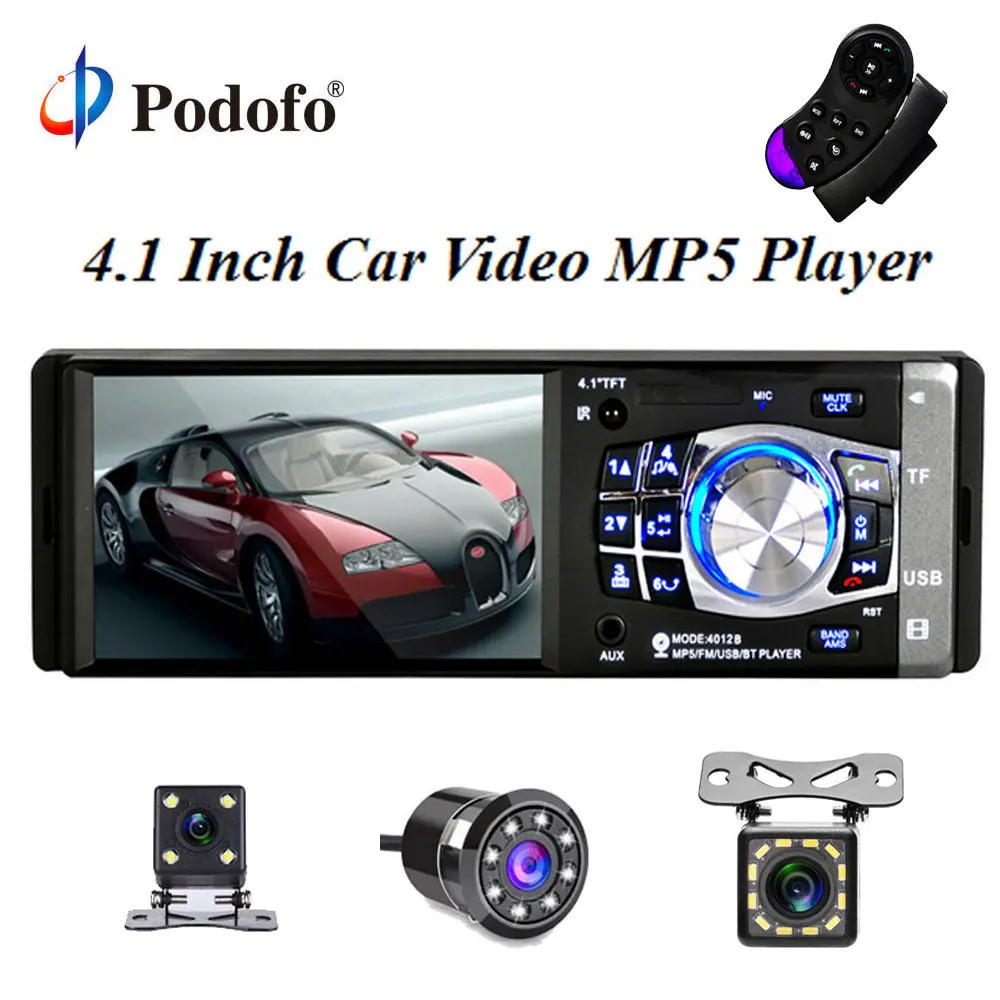Podofo 12V Bluetooth Car Stereo FM Radio MP5 Audio Player Bluetooth Remote Control In Dash 1