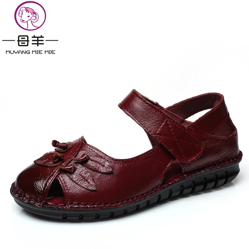 

Summer Shoes Woman Genuine Leather Soft Outsole Open Toe Sandals Casual Flat Women Shoes 2018 New Fashion Women Sandals