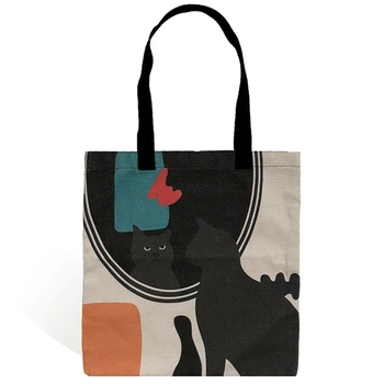 

BEAU-Canvas Tote Bag For Women Cloth Cartoon Cross Body Shoulder Bag New Cute Cat Dog Shopping Bags Female Party Handbag
