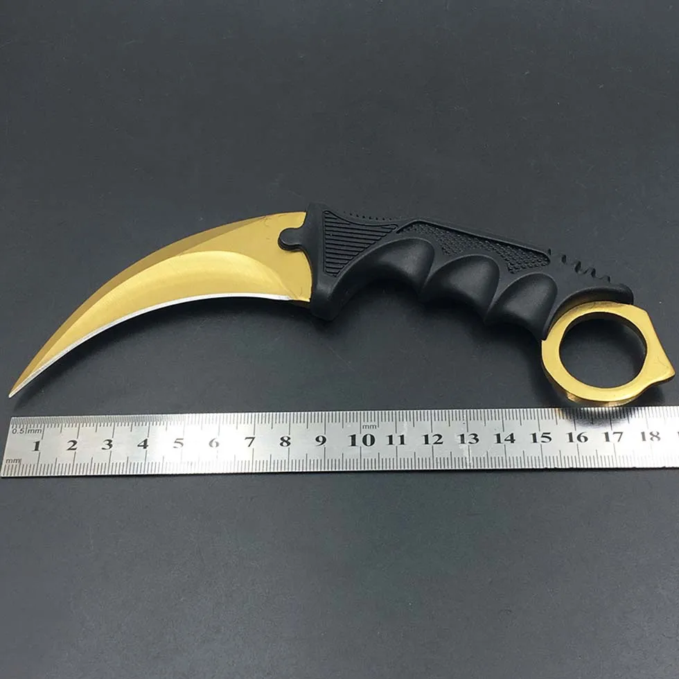 CS GO нож-Коготь Karambit, нож для шеи с ножной, Тигриный зуб, настоящий игровой нож, красный, синий, золотой цвета, Походный нож - Цвет: Golden color