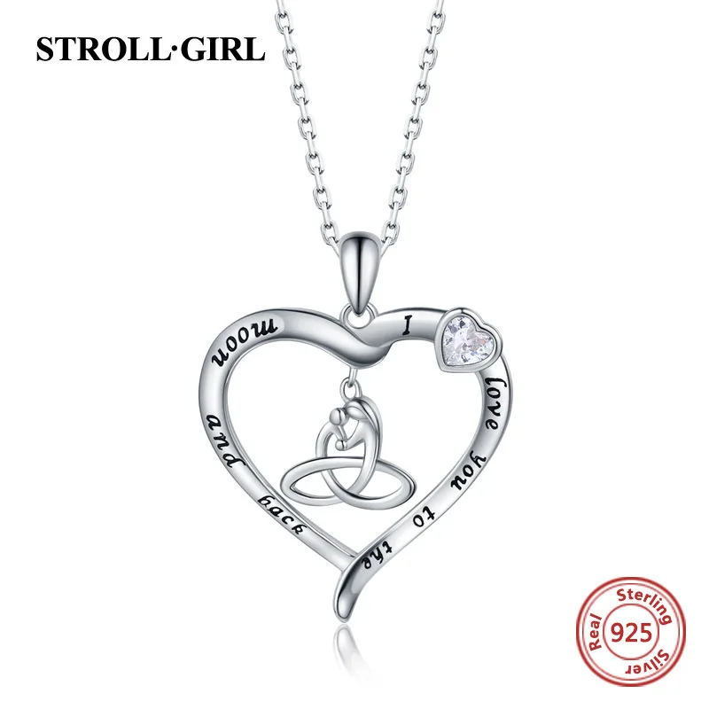 Strollgirl 925 пробы серебро, мама и ребенок силуэт Сердце ожерелья и подвески для женщин Стерлинговое серебро ювелирные изделия для любимой подарок
