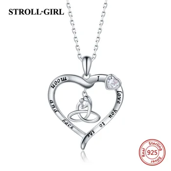 

Strollgirl 925 sterling silver Mom and Kid Silhouette Heart Necklaces & Pendants Women Sterling Silver Jewelry For Lover Gift