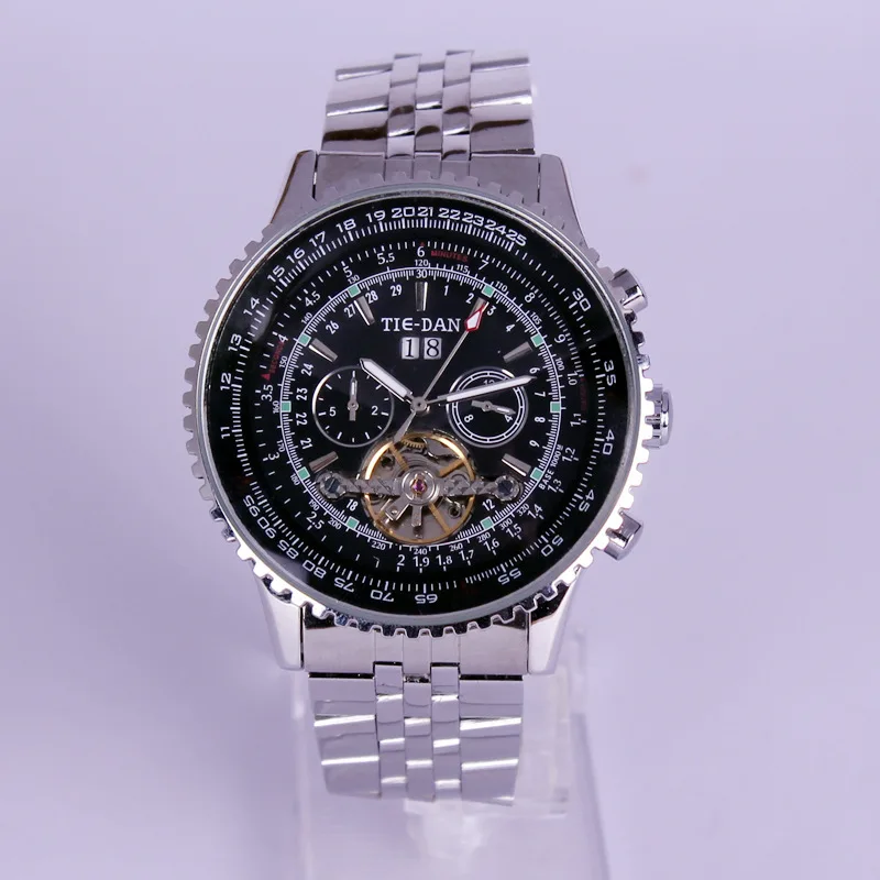 

2018 New mechanical Automatic Watch silver belt Openwork Tourbillon watch with gift box Exquisite precision Men's Quartz watch
