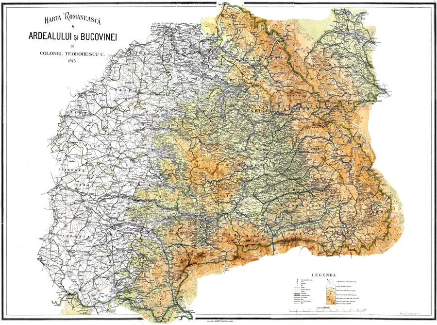 Romanian map of Transylvania and Bukovina, 1915
