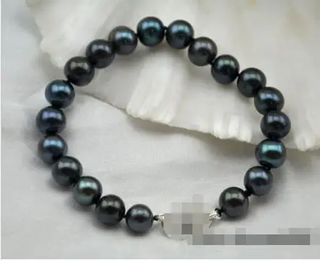 

Hot selling free shipping******** Rare 8" 10mm black round freshwater pearl bracelet 925sterling silver clasp
