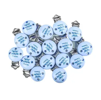 

5pcs Baby Pacifier Clips Sweet Blue Imperial Crown Round Cips Kids Wooden Mental Nipple Clip For Infant Baby 50*30mm