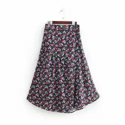 Женская модная повседневная приталенная трапециевидная юбка с цветочным принтом, женские юбки со складками, шикарные юбки с разрезом