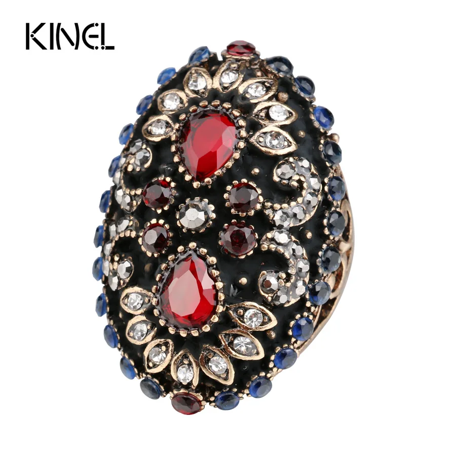 

Hot Unique Vintage Ring For Women Color Gold Punk Turkish Jewelry Colorful Resin Ring Party Gifts Accessories Wholesale