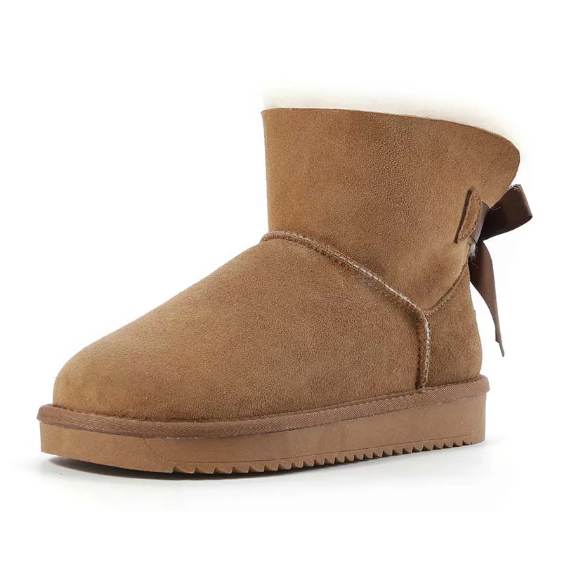 GRWG/высококачественные зимние ботинки из овечьей кожи г. Зимний натуральный мех, водонепроницаемая женская обувь из натуральной шерсти, модная женская обувь - Цвет: CHESTNUT