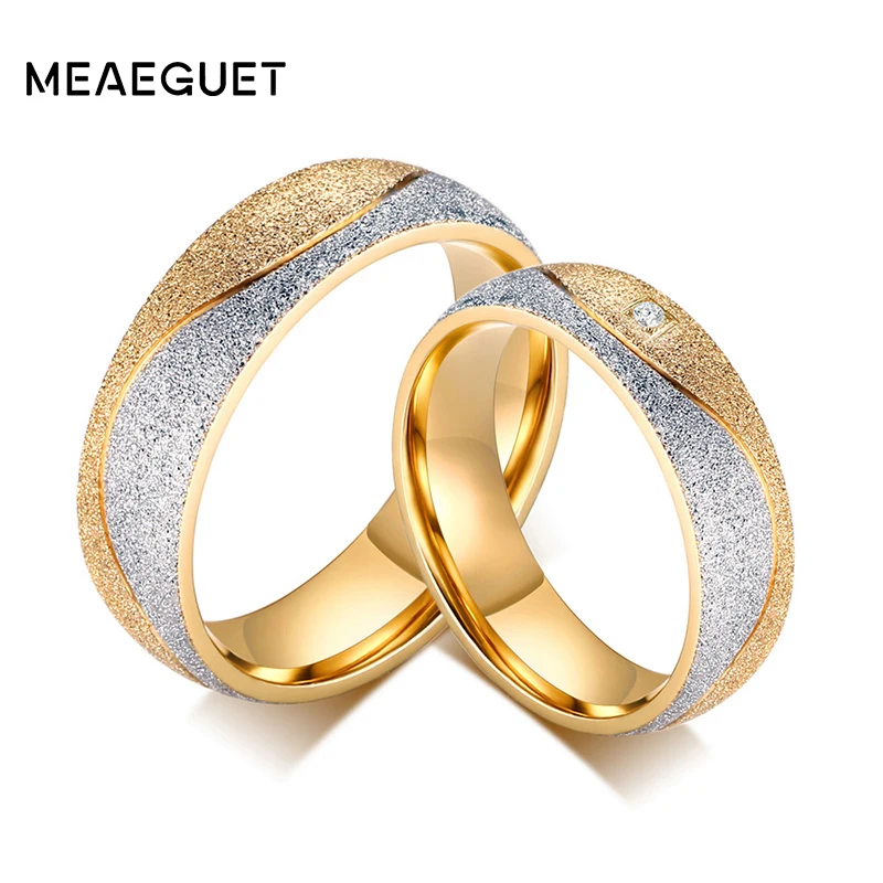 

Meaeguet Stainless Steel Engagement Ring For Lover's CZ Wedding Rings Jewelry Gold-Color Wedding Bands Accessories