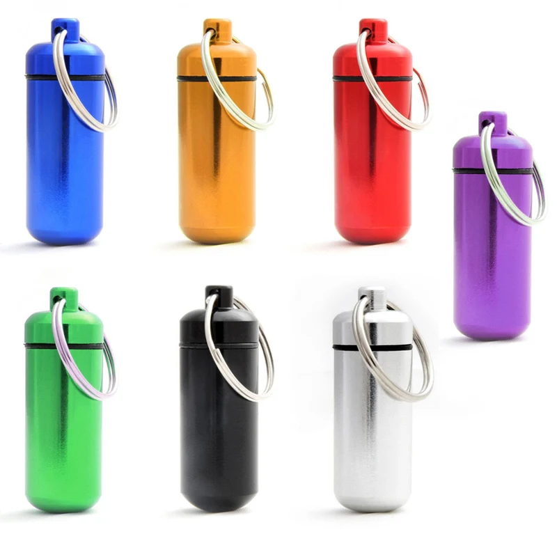 

High Quality Mini Portable Pill Case First Aid Container Water Resistant Bottle Key Ring Outdoor Sports Camping Hiking Equipment