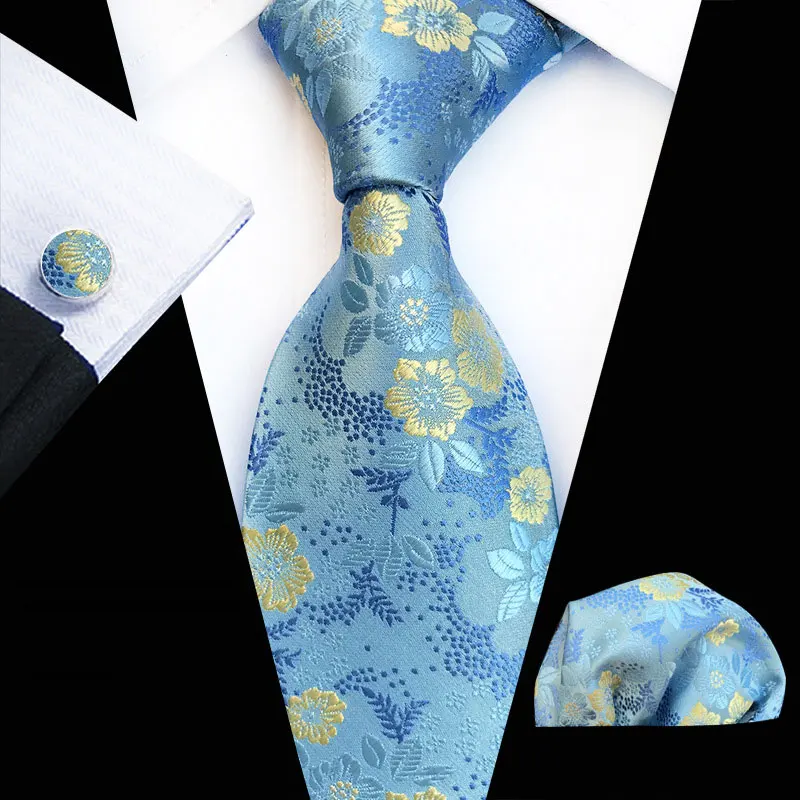 Горячее предложение! Распродажа! Мужской классический 8 см шелковый галстук (шейный галстук с карманом Квадратные запонки) Цветочный