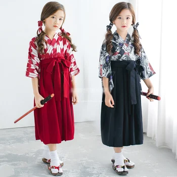 

Children Halloween Costume Kimono Cosplay Anime Fate/Stay Night Kimono Skirt Sakura Haruno Japanese Kimono Dress Kids Girl Set