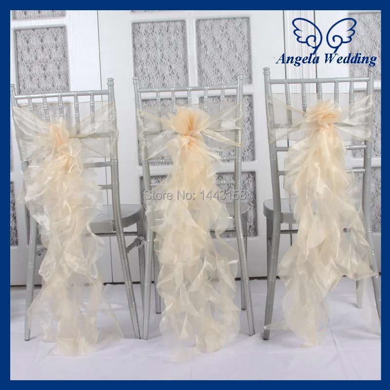 SH097K изготовленный на заказ дешевый Свадебная белая курчавая ива органза и стул с обивкой из тафты Пояса