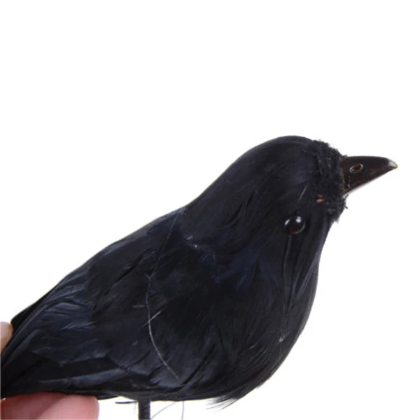 practical boutique 1pc realistic looking halloween decoration birds black feathered crows halloween prop decor about 16cm