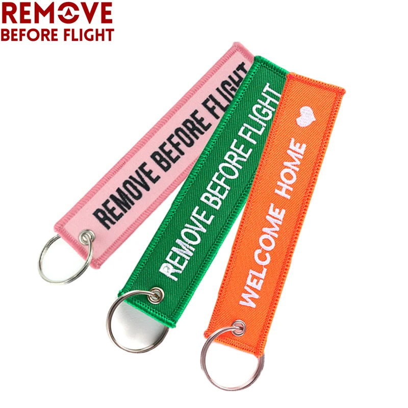 

REMOVE BEFORE FLIGHT 3PCS Mix Keychain Embroidery Key Ring Holder Safety Tags Chaveiro for Cars Motorcycles Key Chains chaveiro