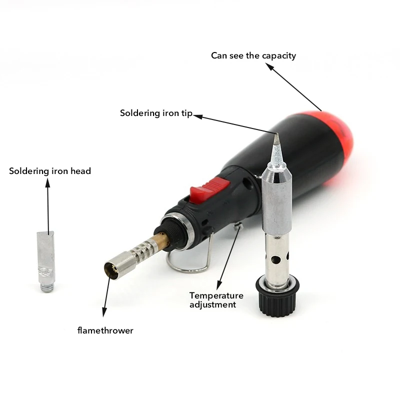 Газовый паяльник, Сварочная ручка, горелка, паяльник, регулируемая температура для внутреннего прогревания, беспроводной бутановый наконечник, инструмент