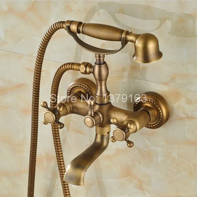 Antique Brass Two Cross Handles Wall Mounted Clawfoot Bath Tub ... Antique Brass Two Cross Handles Wall Mounted Clawfoot Bath Tub ...