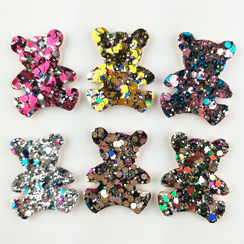 

60pcs 3x3.7cm Glitter Bear Padded Appliques For Clothes Sewing Supplies DIY Hair Bow Decoration,Gril Hair Accessories