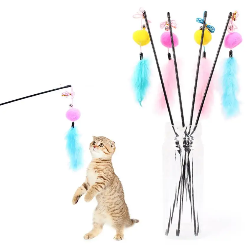 

Kitten Cat Teaser Interactive Toy Rod with Bell and Feather Cat Teaser JULY6
