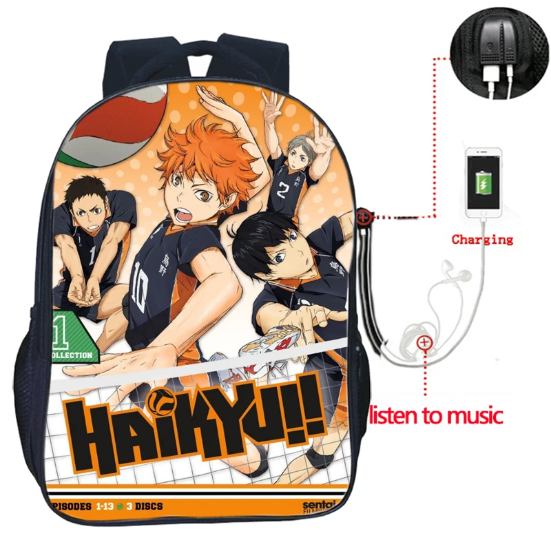 Мужчины Женщины Мальчики Девочки Haikyu! Рюкзаки с USB зарядкой школьные ранцы для