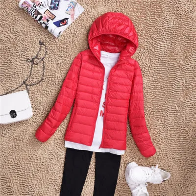 Зимняя Дизайнерская Женская куртка на белом утином пуху, ультра тонкая куртка на утином пуху для женщин для девочек, зимняя куртка-парка - Цвет: red