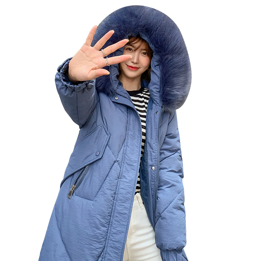 Шесть цветов зимнее пальто для женское мода длинный рукав большой меховой воротник шляпа парки куртка женская зимняя Плюс Размер Длинная Верхняя одежда