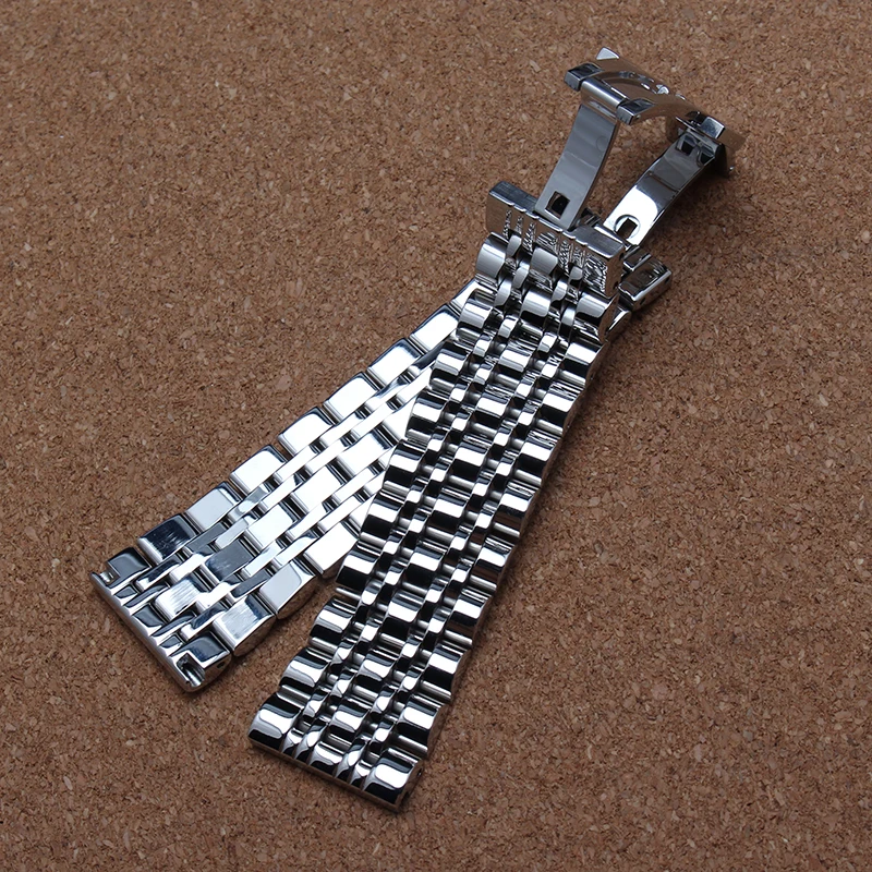 Billige Hohe qualität armband silber metall edelstahl uhrenarmbänder armband poliert 7 perlen 14mm 16mm 18mm 20mm 22mm für männer stunde