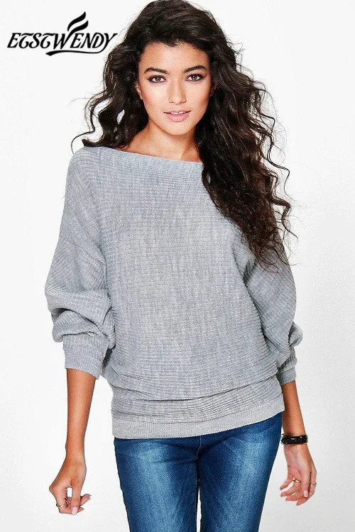 New Autumn Winter 2018 Casual Women Sweater Batwing Long Sleeve Knitted Sweater Solid Color Pullover Sweater Loose Cotton Tops
